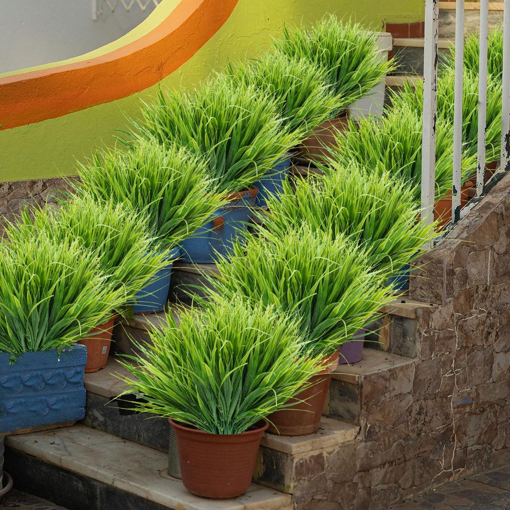 5DB/10DB/20DB Műanyag Mű 7 ágú Fű Növény Zöld Fű Imitáció Hamis Növény Lakásdekoráció Kertészkedés Fű Kültéri