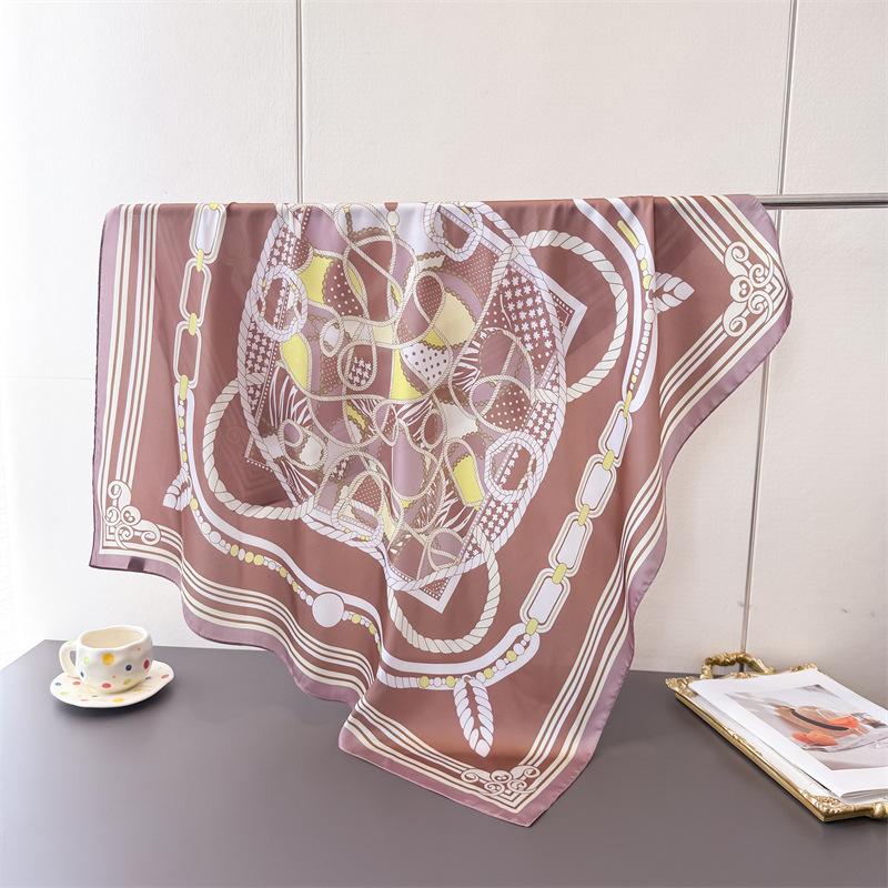 Light luxury chain simulation silk high-end large square scarf silk scarf printed shawl decorative scarf sunscreen headscarf women's scarf