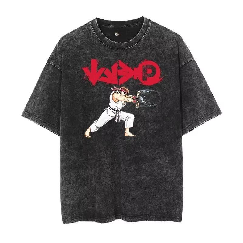 Vintage Washed TShirt Street Fighter Classic Game Printed Harajuku Hip Hop Oversized Short Sleeved Men Women Tees Tops Summer