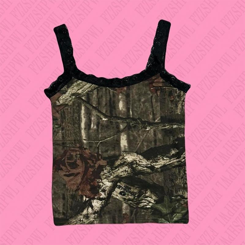 TrendHub Y2k Tank Top Harajuku Aesthetics Coconut Tree Print Applique Sleeveless Casual Rock Grunge Streetwear Graphic Emo-Girl Crop Tops
