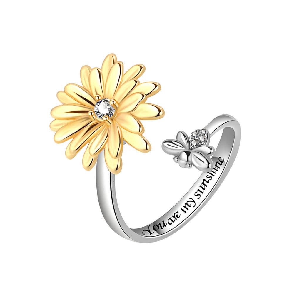 Small Daisy Adjustable Sunflower Ring With Copper Material For Fashion Jewelry Enthusiasts