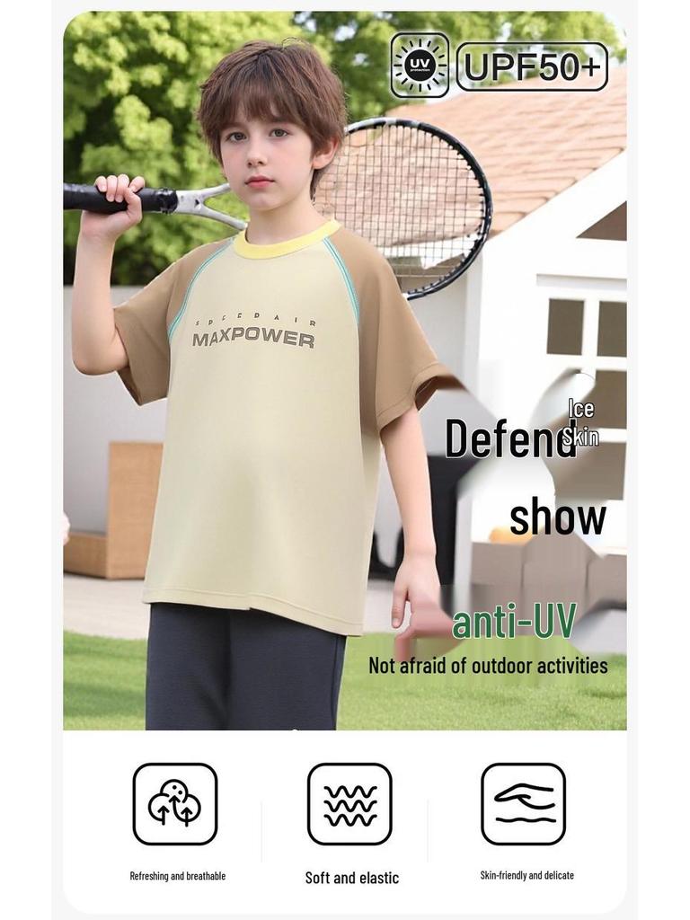 Ice Silk Boys' Quick-Dry Summer T-Shirt - Cooling, UV50+ Sun Protection, Short Sleeve for Kids, Sport & Outdoor Wear