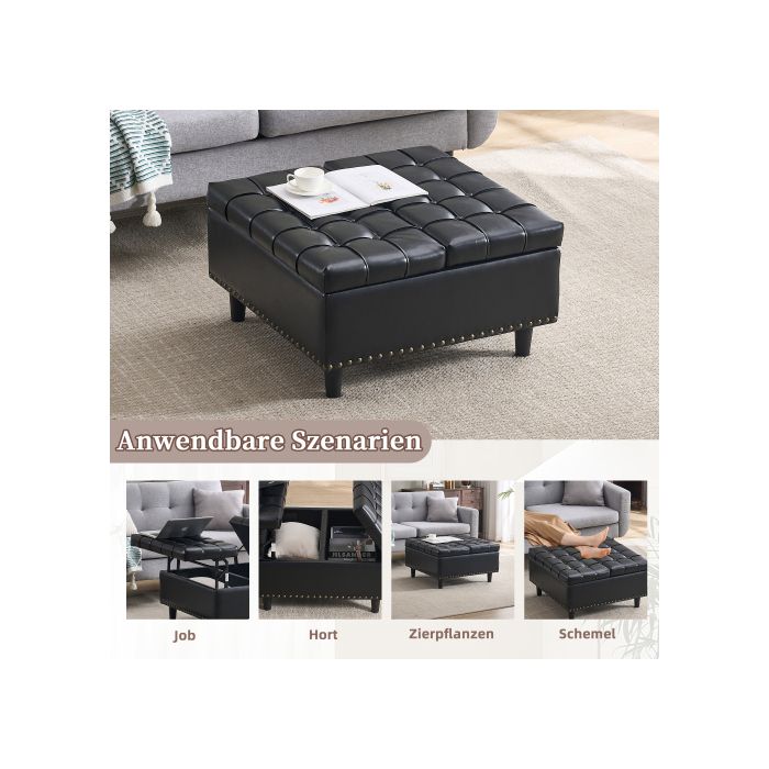 Grande chaise de rangement carrée, banc relevable avec espace de rangement (PU noir)