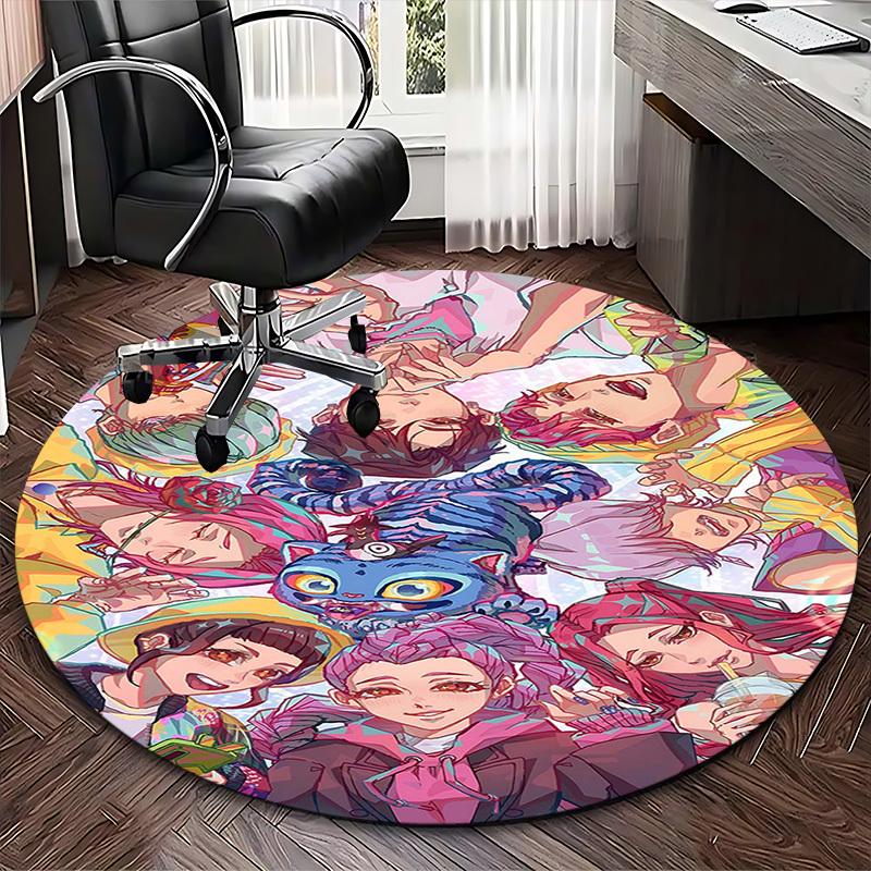 1pc Anime Cartoon Design Round Carpet - Office Chair Mat, Non-Slip Rug for Home Decor, Living Room, Bedroom, Game Room & Dormitory Decoration.W027