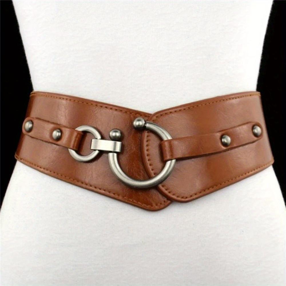 1PC Fashion Elastic Wide Belt Strap Vintage Women Faux Leather Buckle Elastic Wide Belt Strap Solid Color Waistband