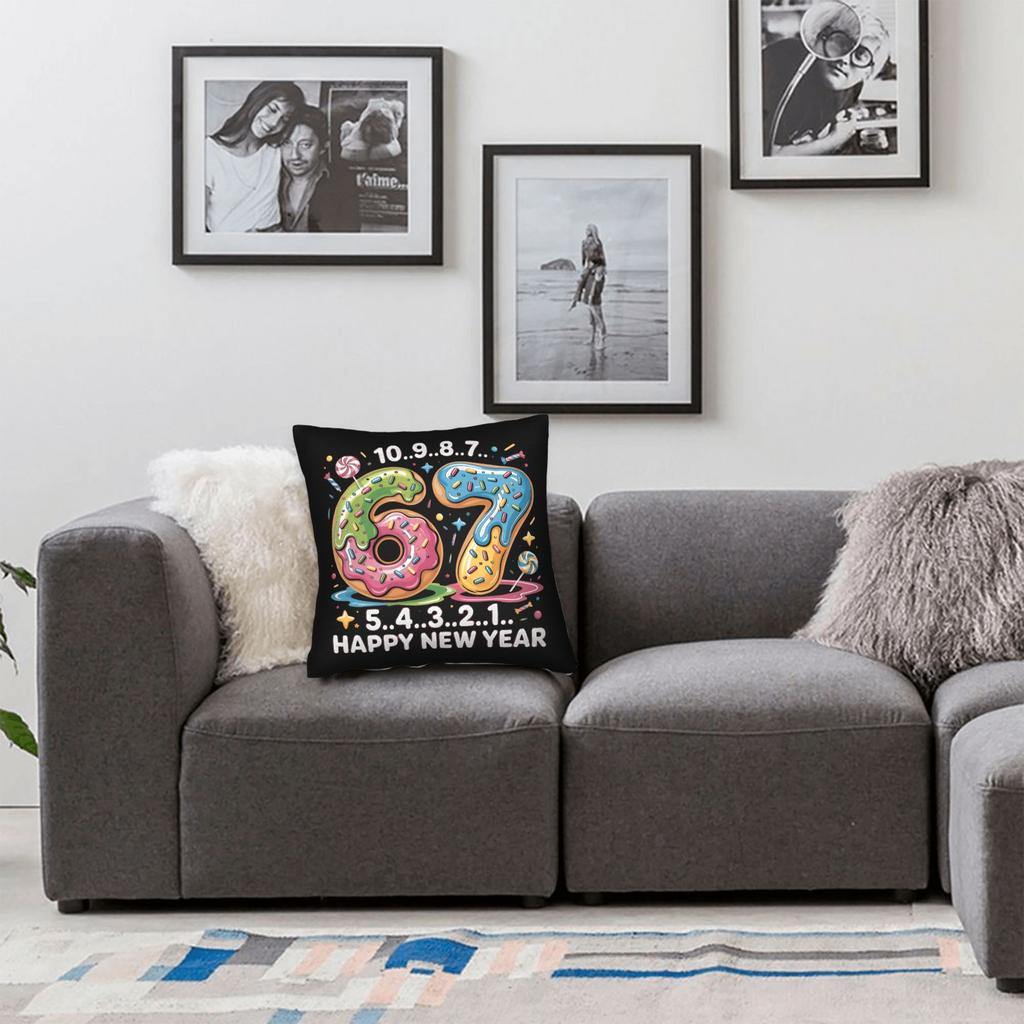 67 Happy New Year 2026 Donut Pillow Cover Morden Pillow Case For Office Car Home Decor Soft Cushion Cover Birthday Present