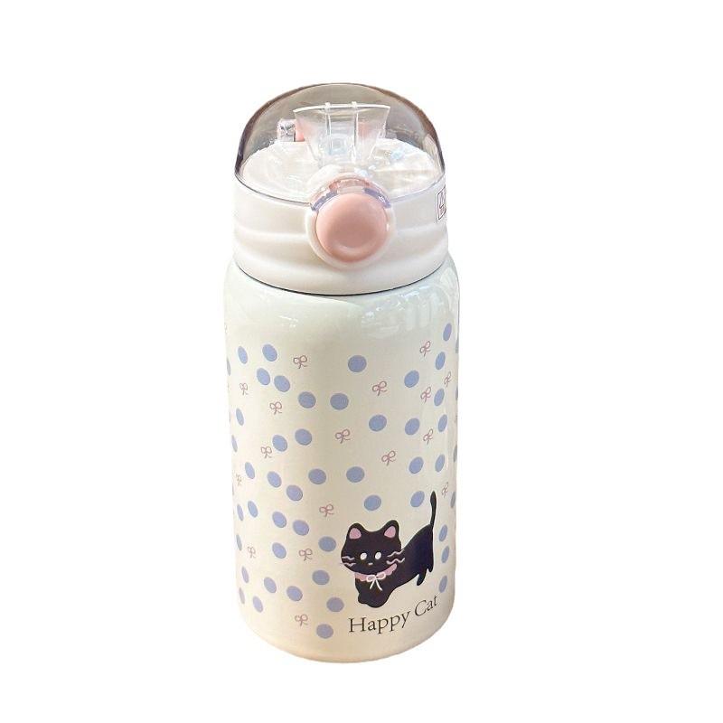500ml ladies' cute cat pattern insulated cup 316 stainless steel insulated cup  stainless steel water bottle with straw