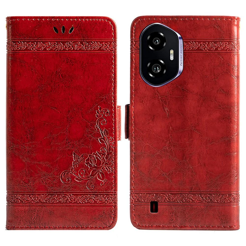 Для Honor 300 Кожаный чехол с цветочным тиснением Чехол-кошелек для телефона с боковой застежкой Red
