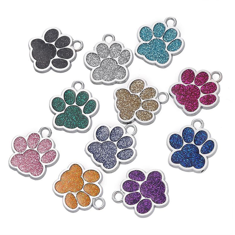 Solid Paw Print Pet ID Tag Zinc Alloy Dog Cat Name Plate Custom Laser Engraving Design Collar Keychain OEM Accepted