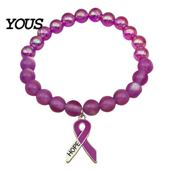 Fashionable Daily Wear Wristband Breast Cancer Awareness Bracelets for Women, Ribbon Health Accessories Charm Beaded Elastic Bracelet, Encouragement