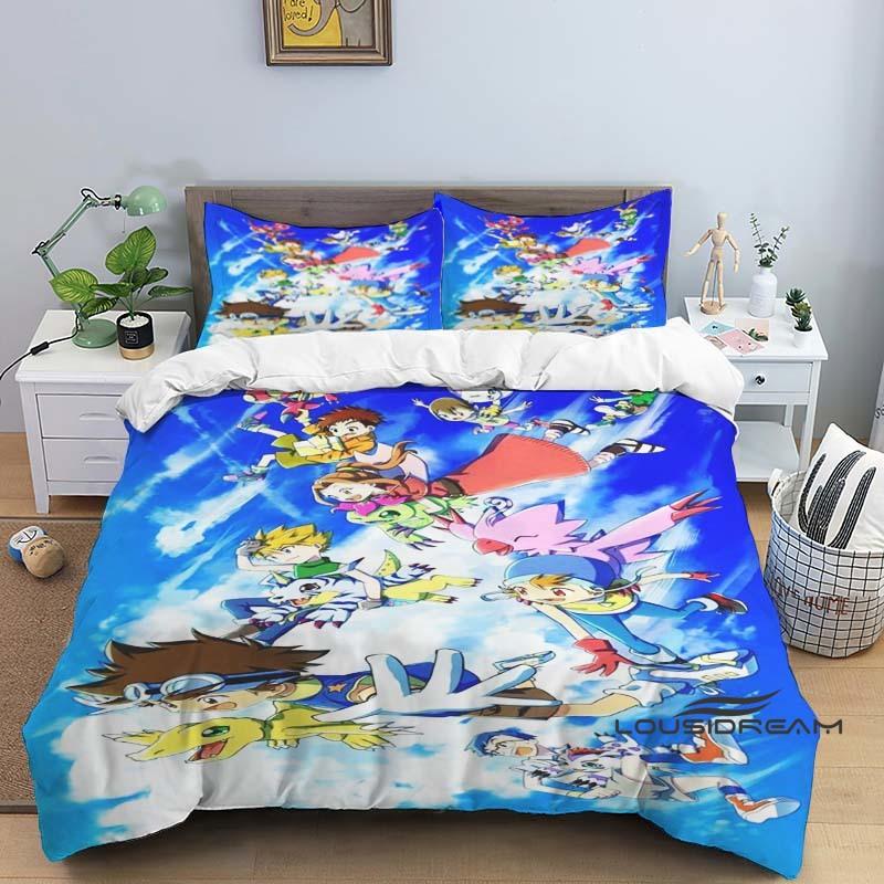Digimon Cartoon 3D-Printed Bedding Set—Includes Duvet Cover and Pillowcases—Available for Single, Double, King, and Queen-Sized