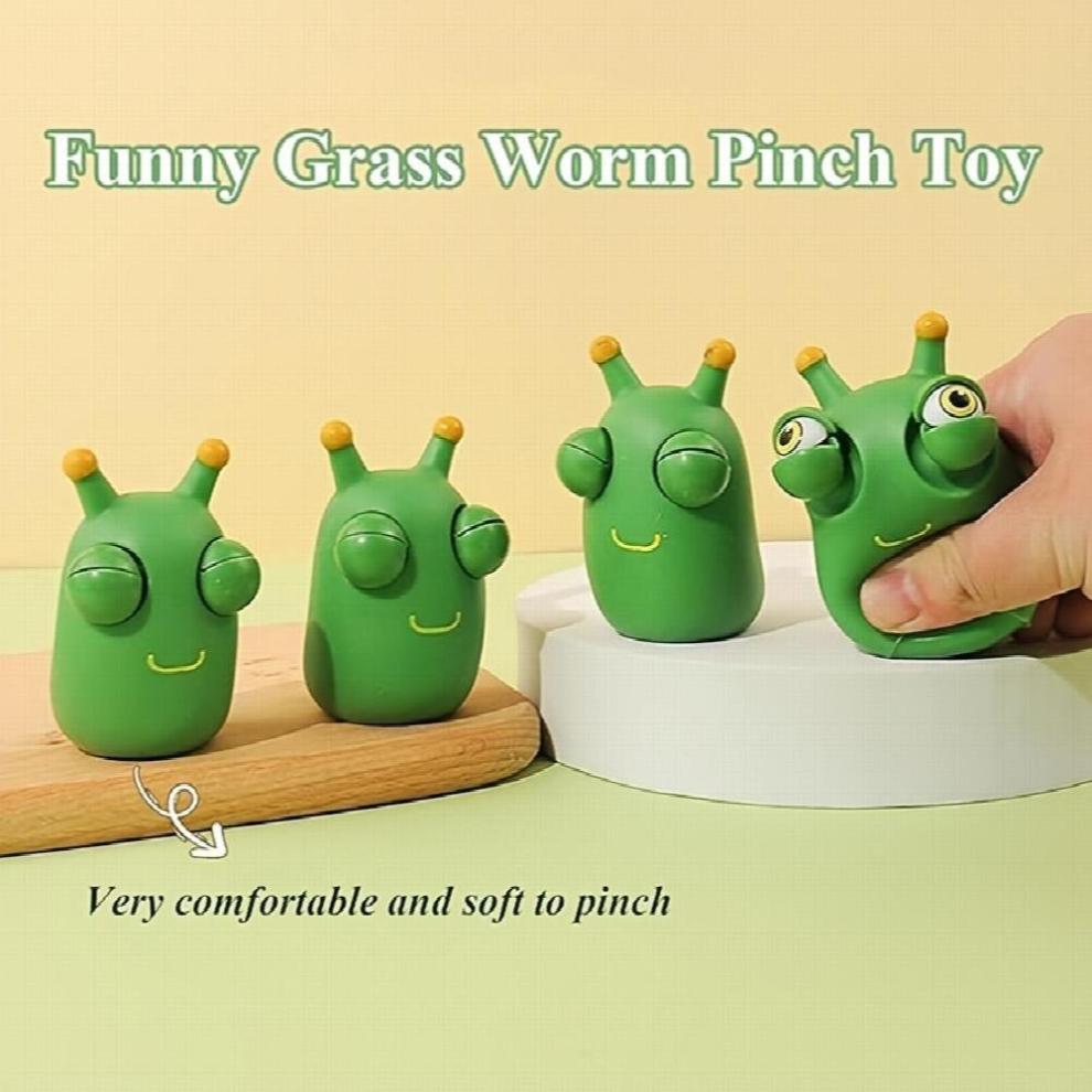 4pcs Funny Grass Worm Squeeze Toys Green Eyes Bounce Worm Squeeze Toys Squeeze Sensory Toys Anxiety Stress Relief Toys