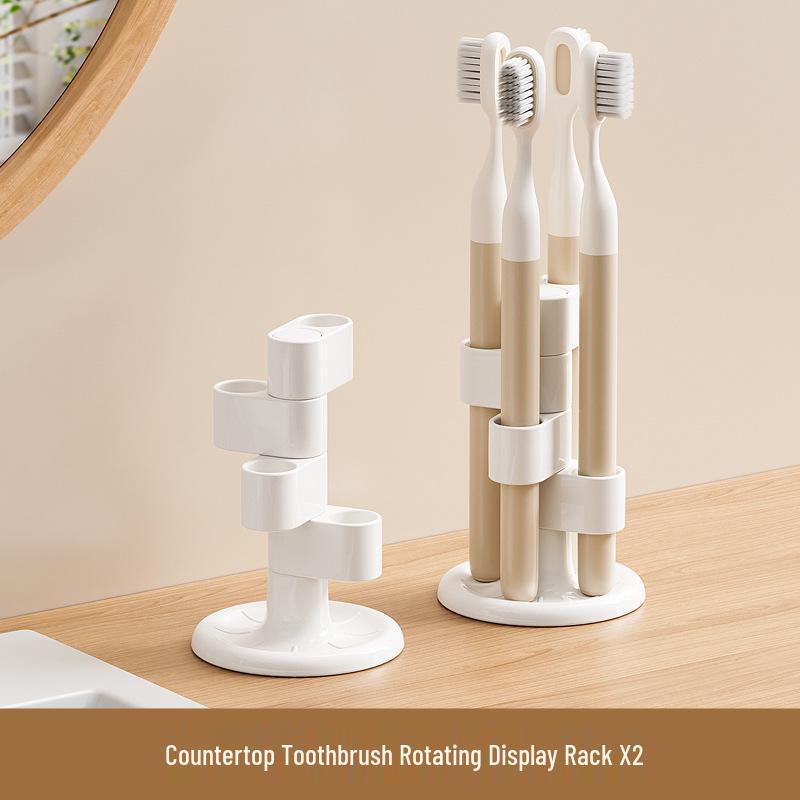 Rotating Bathroom Toothbrush & Makeup Brush Holder with Compartments
