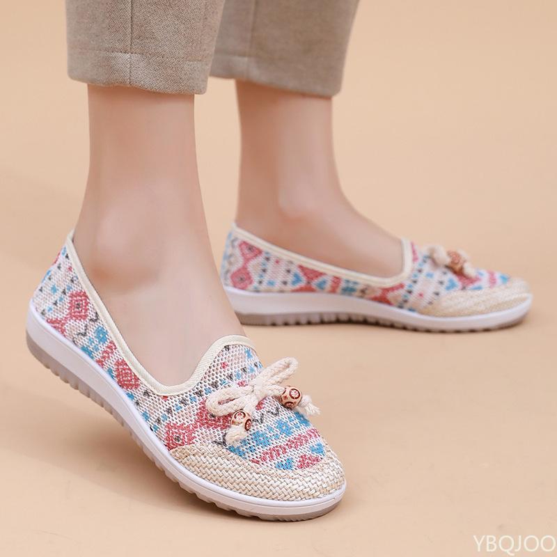 Women's cloth Shoes 2026 Summer New Lazy footwear Casual breathable mom shoes Shallow mouth ethnic style Ladies flats Zapatos