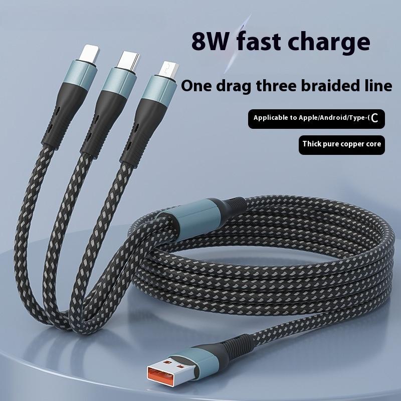 

80W Super Fast Charging Three-in-one Data Cable One-to-one 3 S55 one-to-three data cable [bagged]
