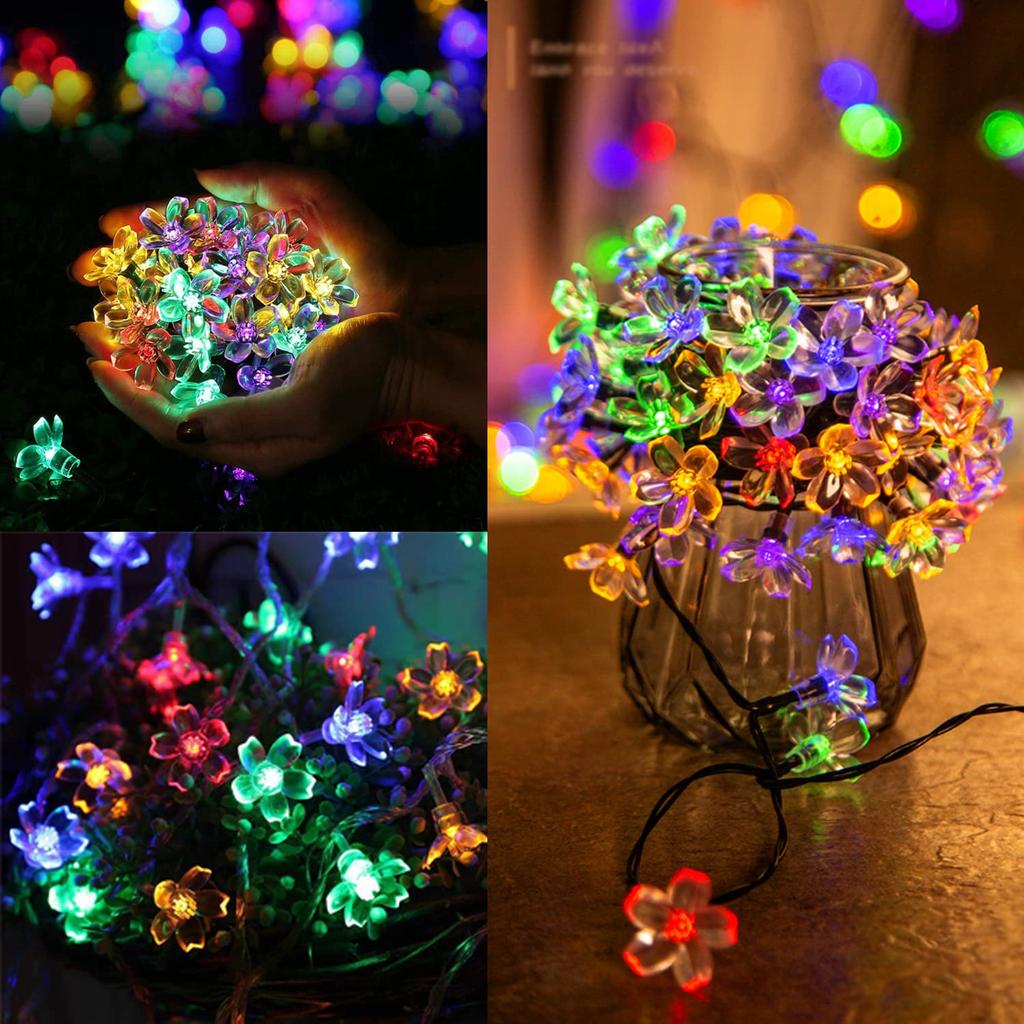 CTRIC Outdoor Solar LED String Lights 9.5M 50 LEDs 8 Lighting Modes Automatic Night Lighting Cherry Blossom Pattern Solar Fairy Tale Lamp Garden