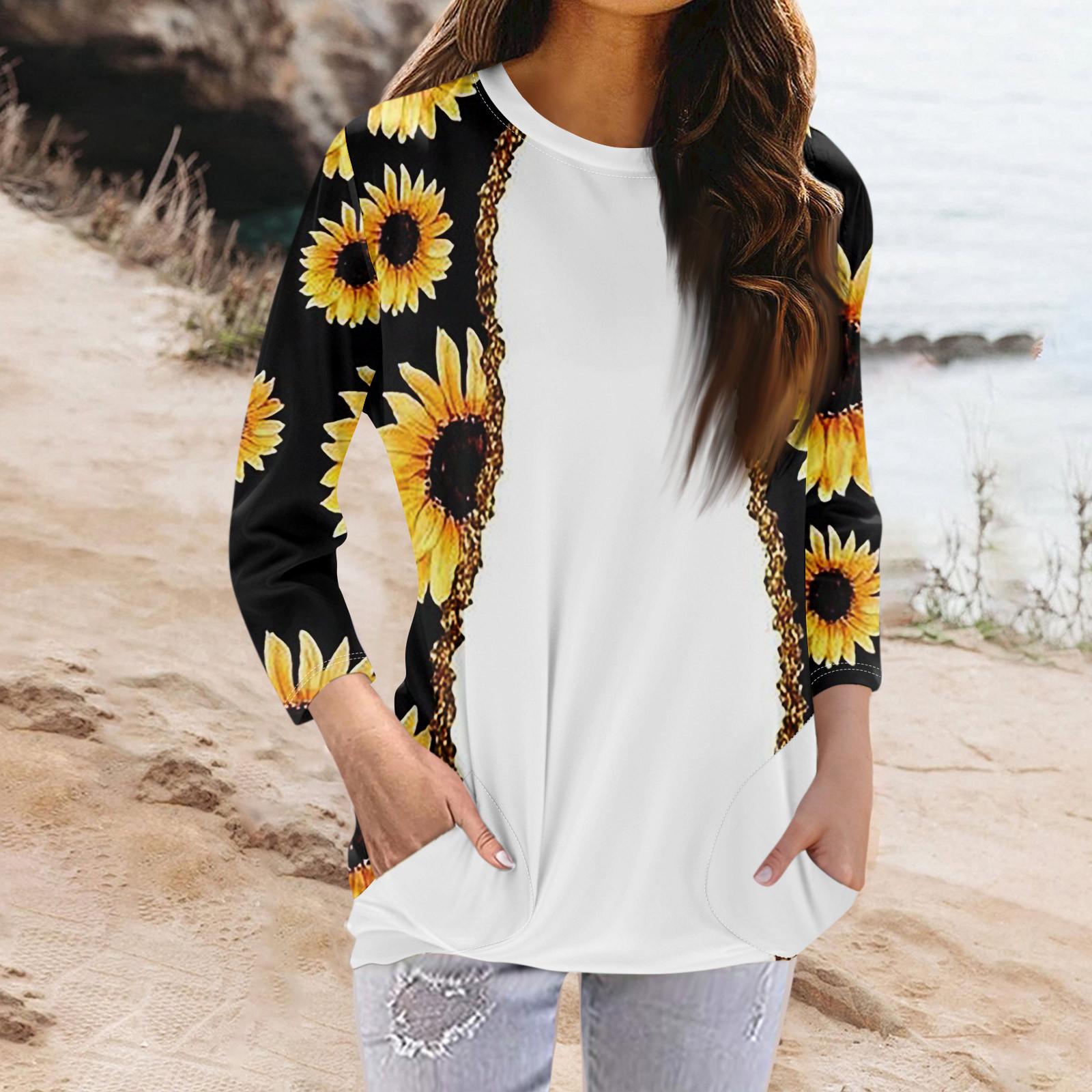 

Женская модная повседневная футболка с карманом и круглым вырезом с рукавами 3/4 и топом XL жёлтый