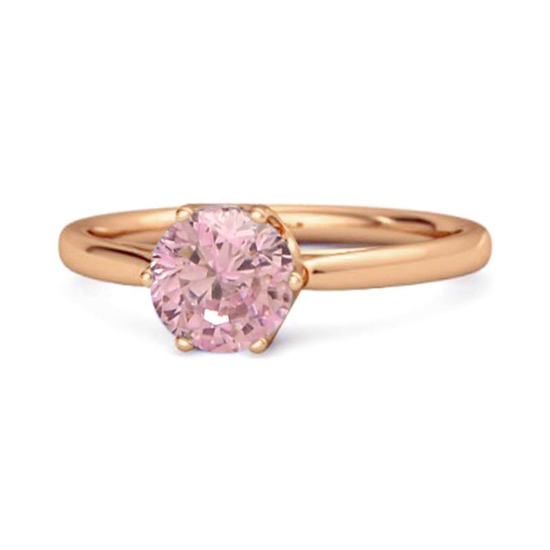 Pink Topaz Minimalist Solitaire Ring - Sterling Silver Rose Gold Vermeil