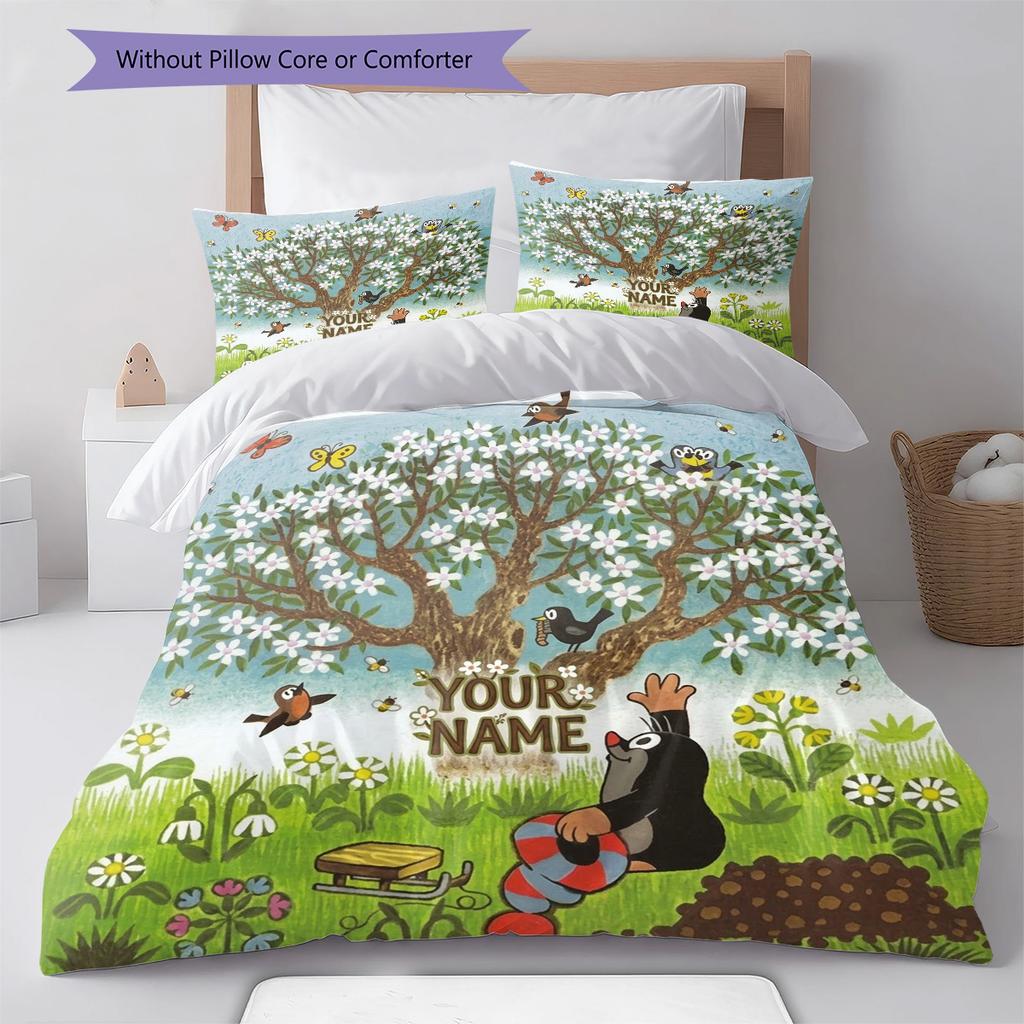 Mole Garden Custom Name Pattern Bedding Quilt Set Quilt Cover Pillowcase Home Birthday Gift(1 * Duvet Cover + 2 * Pillowcase, Without Core)