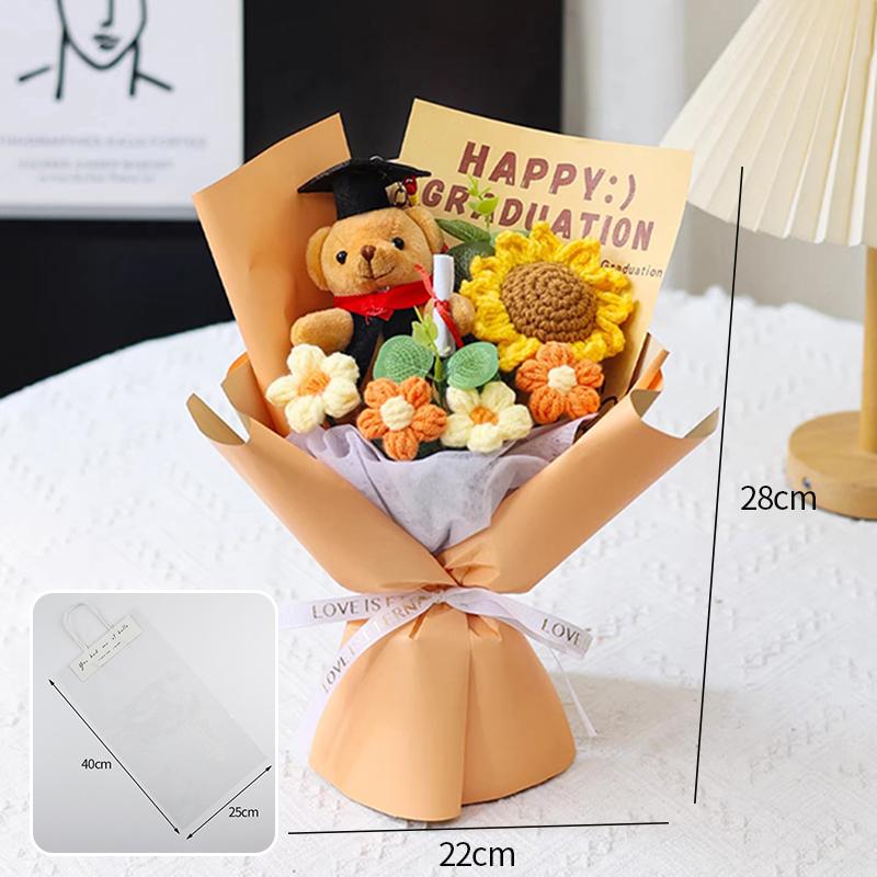 Crochet Flowers Graduation Flower Bouquet Eternal Flower Wedding Guests Gift Woven Sunflower Mother's Day Gifts