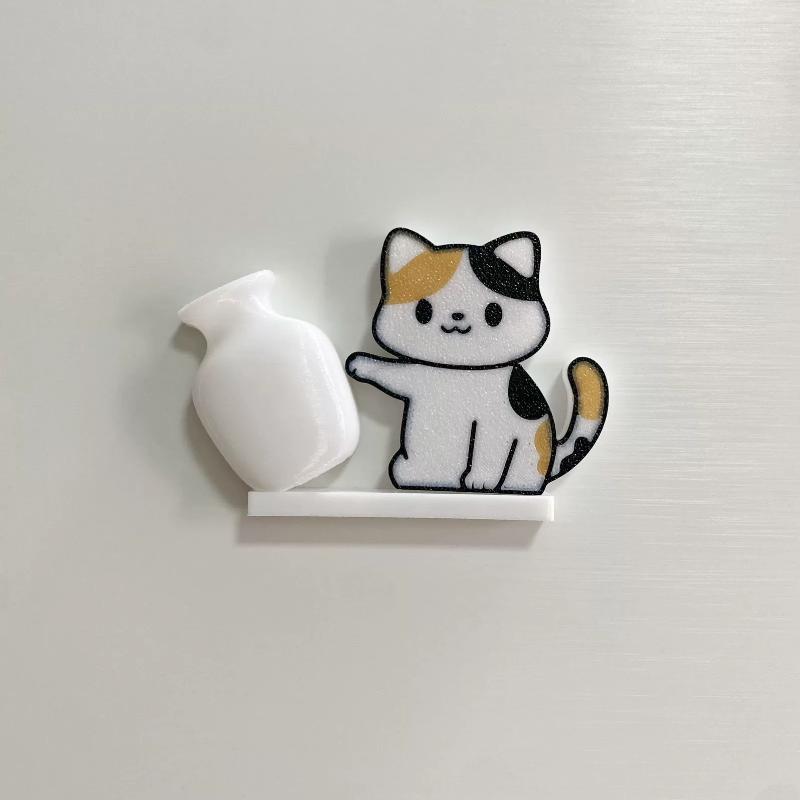 Cat Pushing Vase Refrigerator Magnets Home Decor Fridge Magnet Cat Whisker Collection Memorial Box Home Office Decor For Gift
