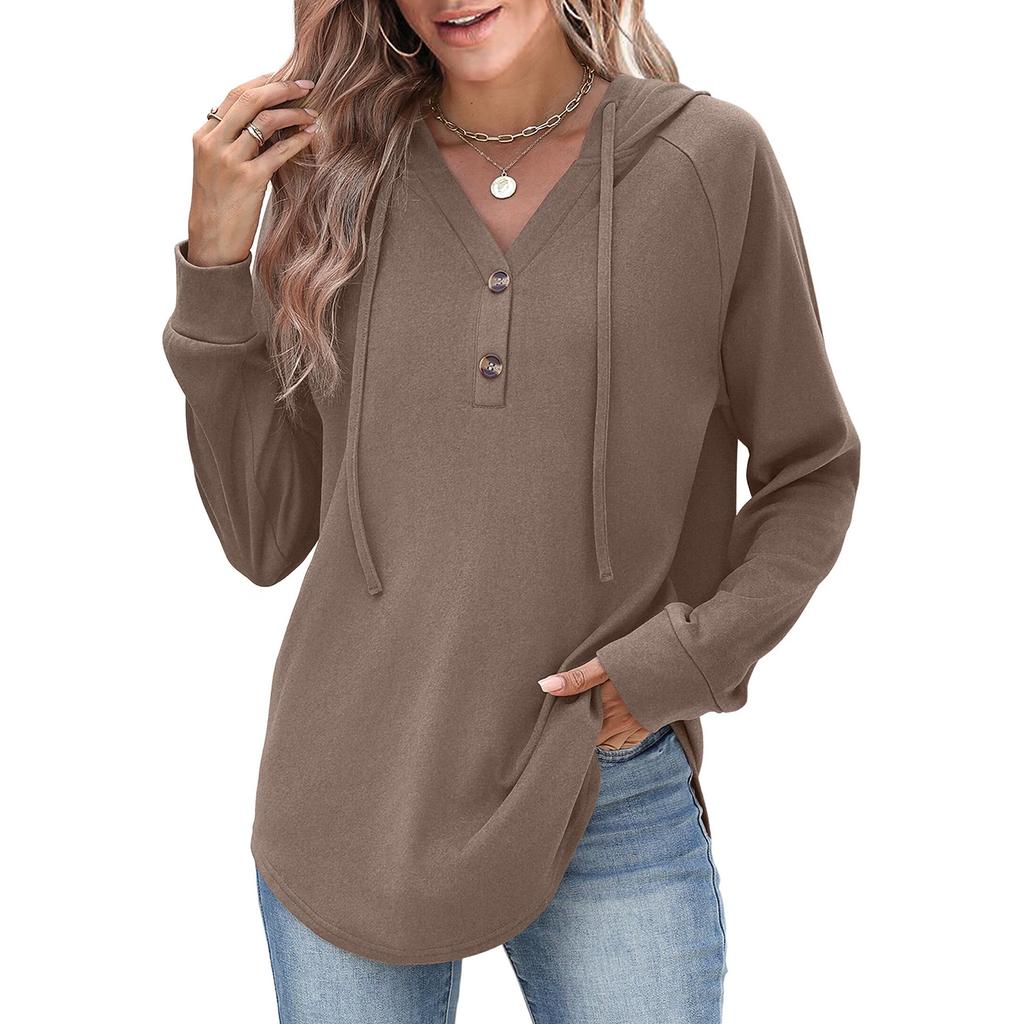Women's Fashion Casual Hooded Drawstring Solid Color Sweatshirt