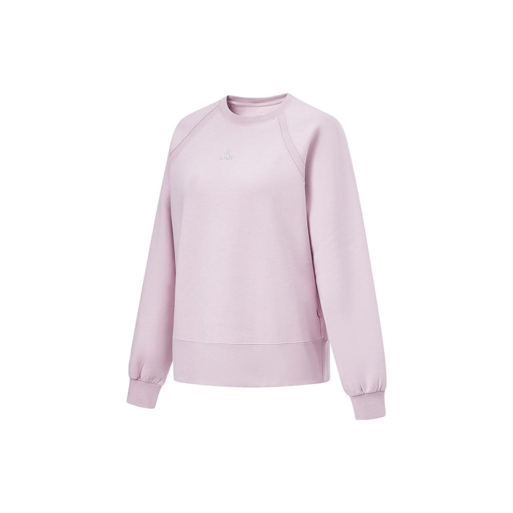Li Ning Fitness Series Solid Color Knitted Crew Neck Pullover Sweatshirt Women Sweatshirt Lotus-Pink-Purple AWDU116-5