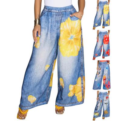Women's Casual Printed Loose Wide Leg Jeans