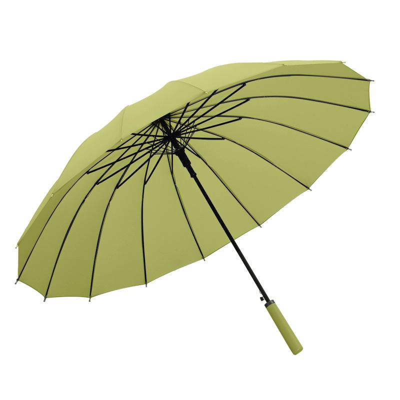 New umbrella 11 inch 16 bone straight rod umbrella color handle automatic double simple long handle umbrella men and women reinforced wind umbrella