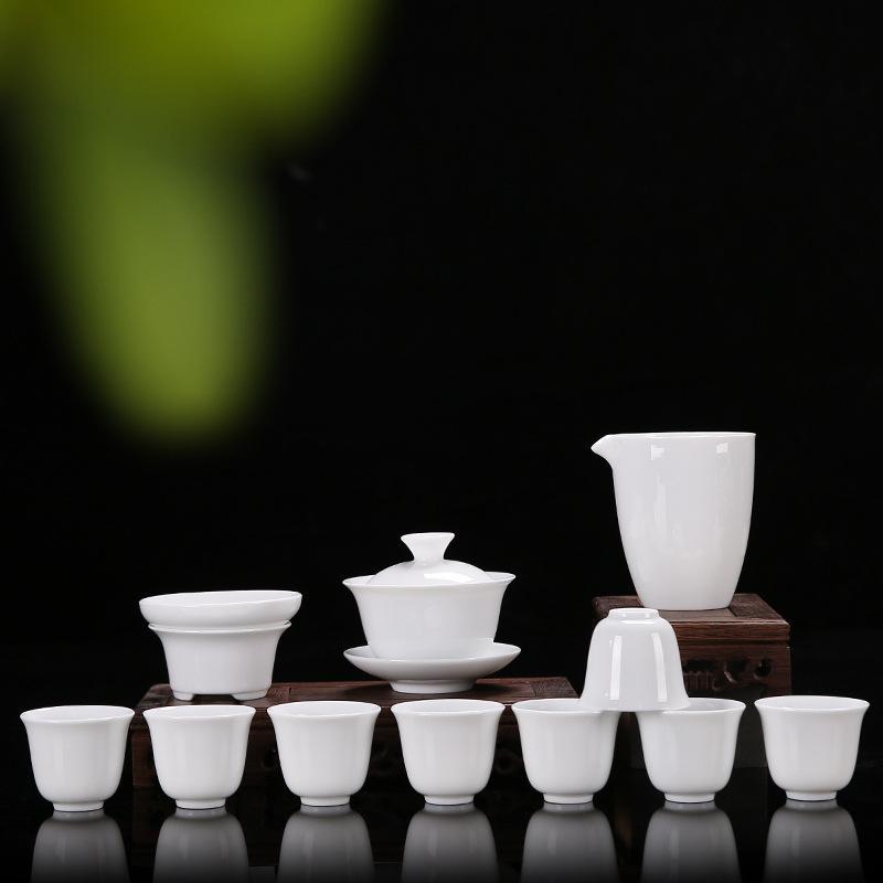 High-end Gift Box Ceramic Kung Fu Tea Set Home Office White Porcelain Cover Bowl Tea Cup Complete Set