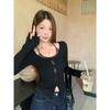 Retro Spicy Girl Black Hollowed Long Sleeve Autumn Top - Simple, Slimming, and Flattering Design