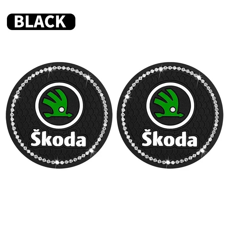 Diamond Car Cup Slot Mat Non-Slip Coaster Accessories For Skoda Fabia Superb Yeti Octavia Rapid Kodiaq Mk3 A4 A6 A7 2 3 A5 Kamiq WL5