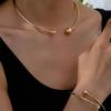 Chic Adjustable Geometric Metal Arm Ring Necklace Set with Smooth Surface Design