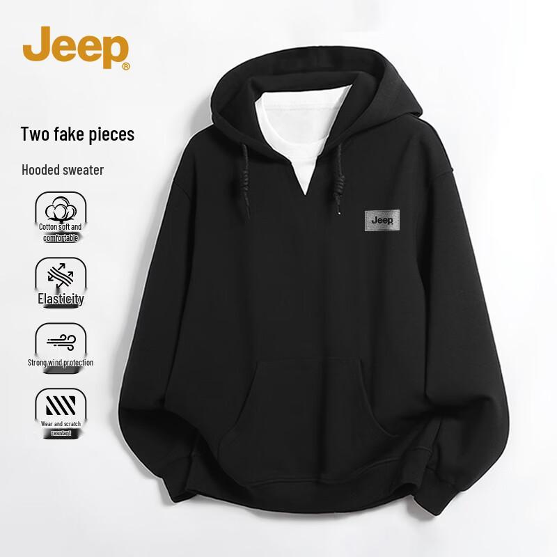 JEEP Men s Faux Two-Piece Hooded Sweatshirt XL