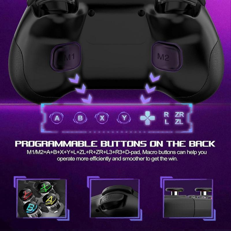 Mando Inalámbrico RGB Gamepad Compatible con Bluetooth para PS4 Switch (Negro)