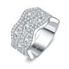 Luxury Wavy Wide Band S925 Silver VVS Round Brilliant Cut Multi-Layer Mixed Prong Pave GRA Certified Minimal Moissanite Ring