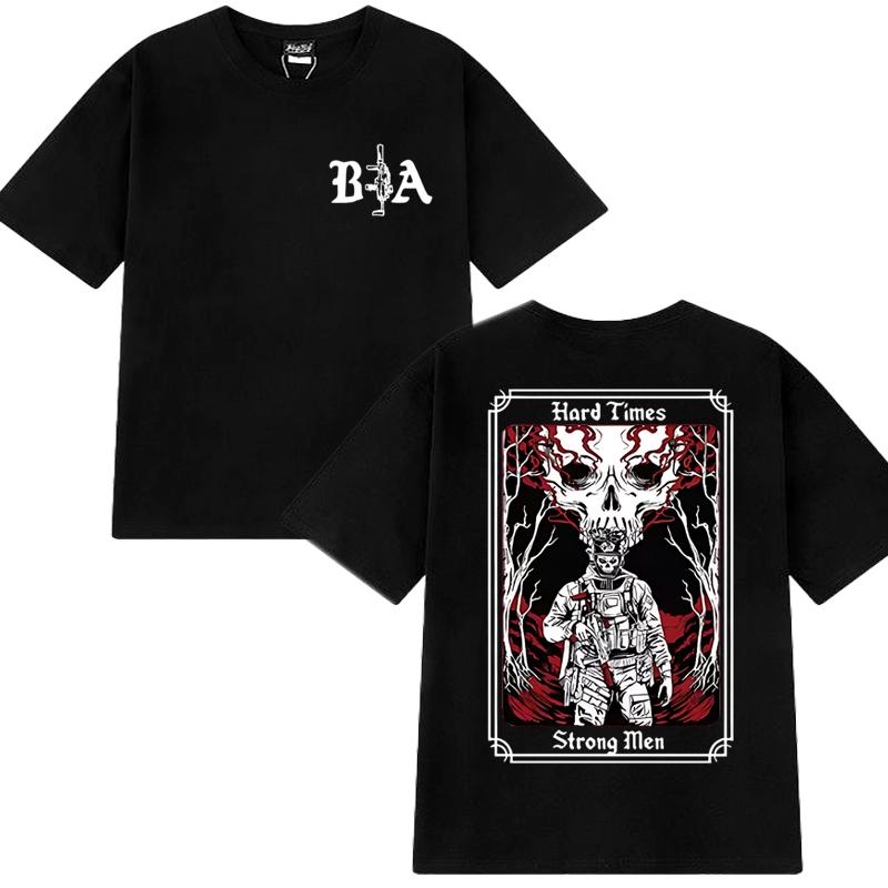 

Тяжёлые времена 2025 Братья по оружию Двусторонняя печатная футболка Мужская Женская харадзюку уличная одежда Унисекс Хлопковая футболка с коротким рукавом XL