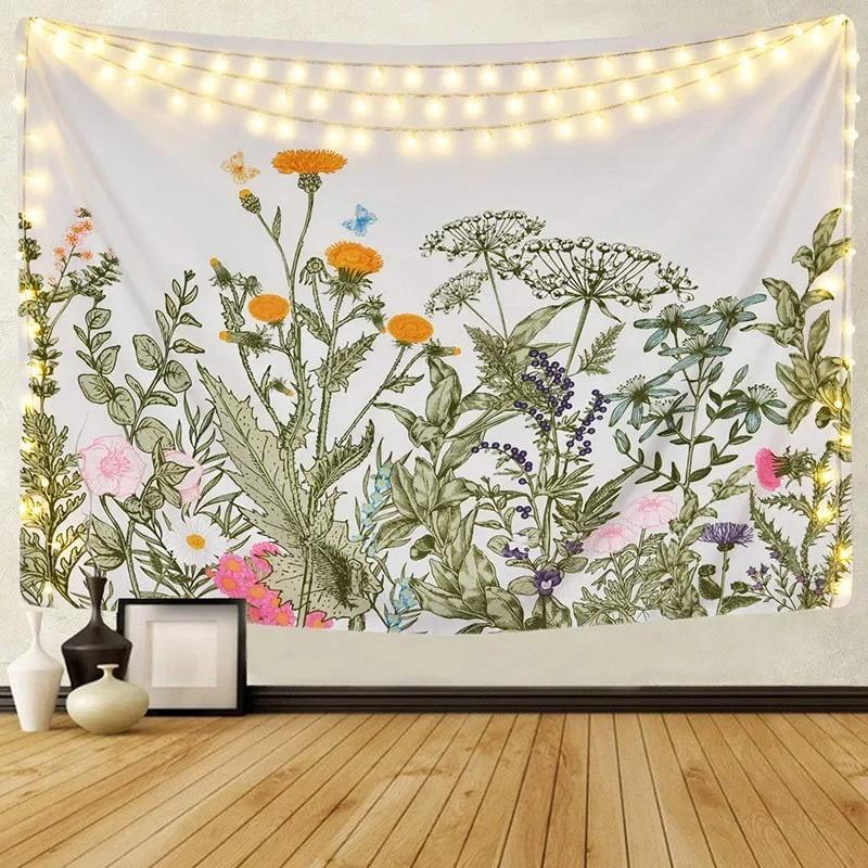 Nordic Home Fabric Plant Tapestry Wall Hanging Retro Tropical Plant Cactus Wall Hanging Art Painting Background Decoration