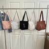 Simple Corduroy Tote Bag, Solid Color Shoulder Bag, Retro Multi Pockets Handbag for School Work Shopping Gift