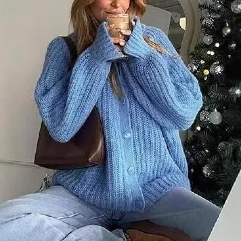 2025 Autumn Women's Long Sleeve Knit Cardigan Sweater Top - European & American Style