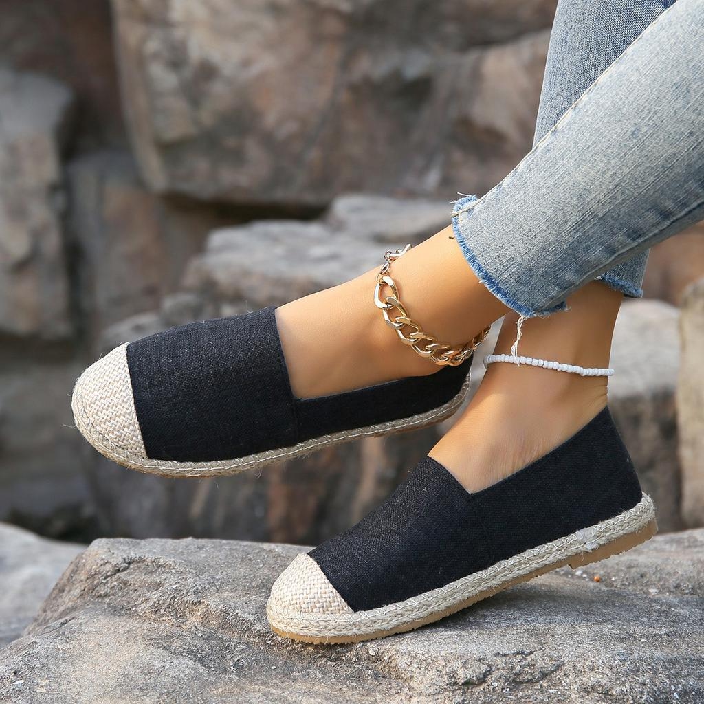 Fisherman Shoes Women's Thick-soled Low-top Canvas Straw Woven Spring and Summer New One-pedal Comfortable, Simple and Shallow Leisure
