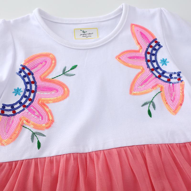 Dziewczęce letnie sukienki w stylu europejskim z cekinowym haftem - Siatkowe patchworkowe sukienki księżniczki z krótkim rękawem