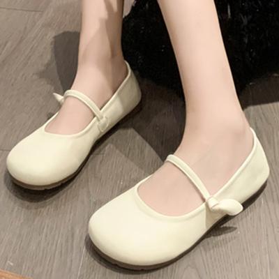 Modeschuhe für Damen Frühling und Herbst Damen Ballerinas Mary Jane Einfarbig Runde Zehenpartie Ein-Wort-Schnalle Runde Schuhe Damen