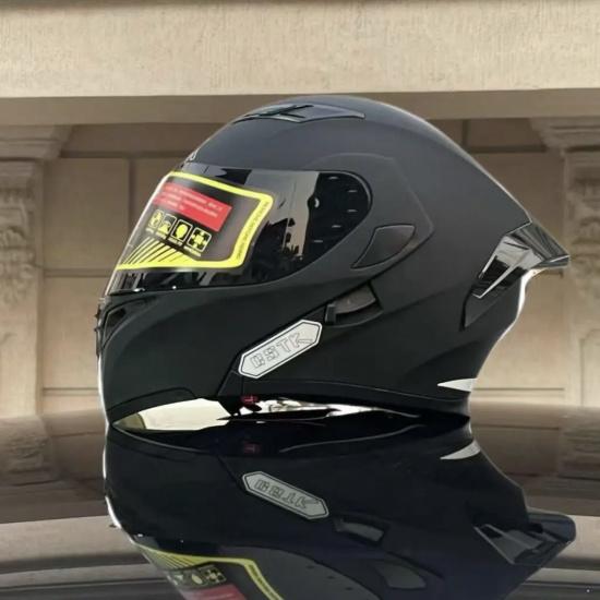 QSTK Large Head Circumference Motorcycle Helmet with Bluetooth Slot, Dual Visors, New Model Flip-Up Helmet