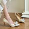 2026 Pearl Rhinestone Bow Stiletto Single Shoes Autumn New Pointed Toe Shallow Mouth Slip-on Non-Slip Wear-Resistant High Heels