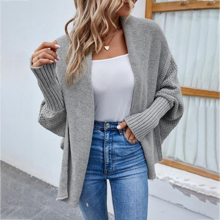 Vintage Loose Knitwear Cardigan Sweater Top Solid Color V-Neck Long Sleeve Autumn Winter