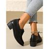 Fall 2025 New Thick-heeled Low-top Single Shoes Women's Plus-size Lace-up Retro Leather Shoes