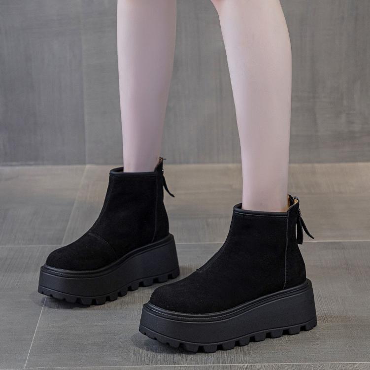 7cm Wildleder Rindsleder Echte Leder Schneestiefel Damen Knöchel Stiefel Plateau Keil Winter Plüsch Chelsea Boots Schuhe für Damen