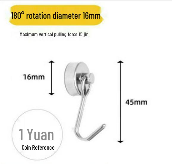 180° Rotatable Magnetic No-Drill Metal Hook for Refrigerator Storage