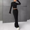 Women's skirt set solid color long sleeve round neck T-shirt long skirt two-piece set